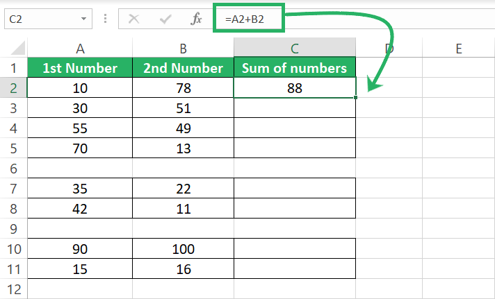 Formula for the first cell