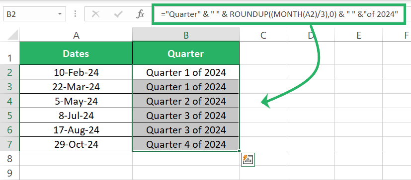 7 calendar Quarters for all dates