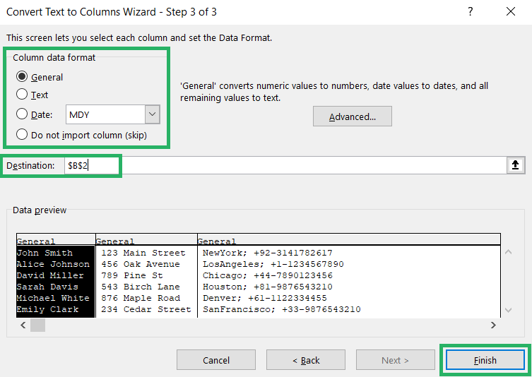 The data format screen