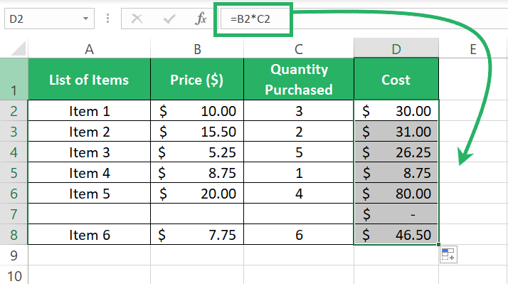 Drag the formula from selected cell