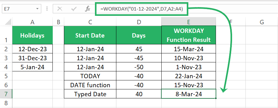 WORKDAY function with excel date