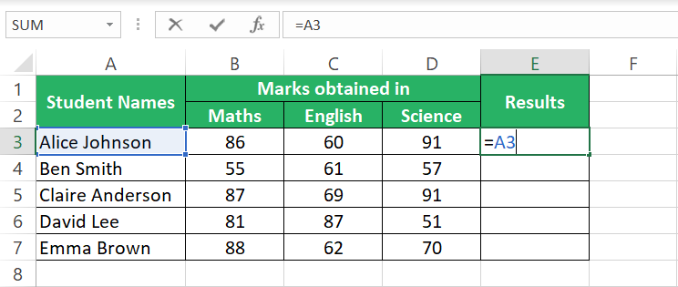 A3 cell reference