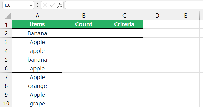 Sample data set to use COUNTIF