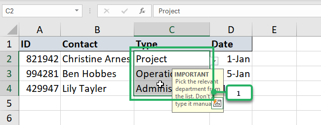 selected cells with drop-down lists