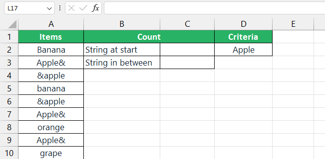 Sample data set for wildcard characters