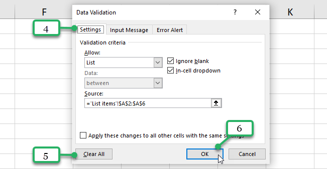 Remove drop-down lists using Data validation dialog box