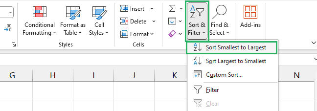 IMAGE 7 Sort the values in the column using Sort & Filter