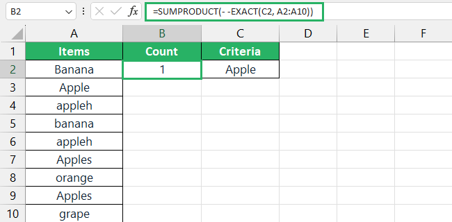 Formula for exact match