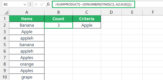 formula for partial match