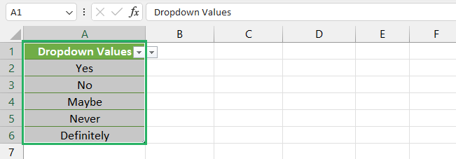 Selecting the range of cells starting from Yes