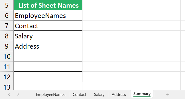 Image 11 Name of all sheets appear.