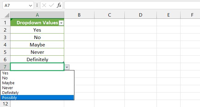 The dropdown list includes the new value