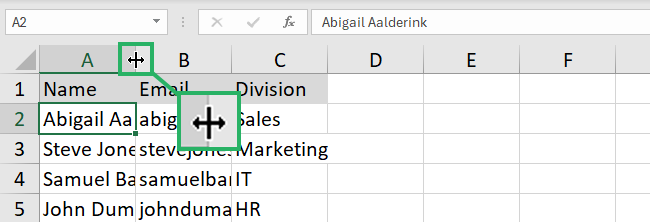 adjust column width using your mouse
