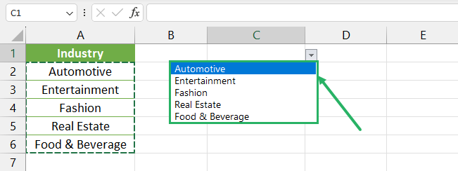 Values appear in the dropdown list