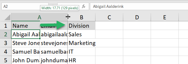 adjust column width using your mouse
