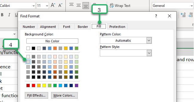 Search fill color formatting