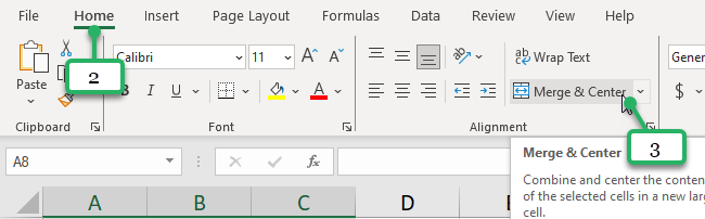 merging excel cells