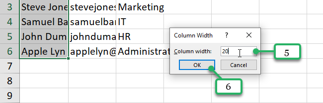 format cells by adjusting column width