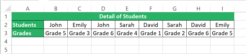 List of values student names