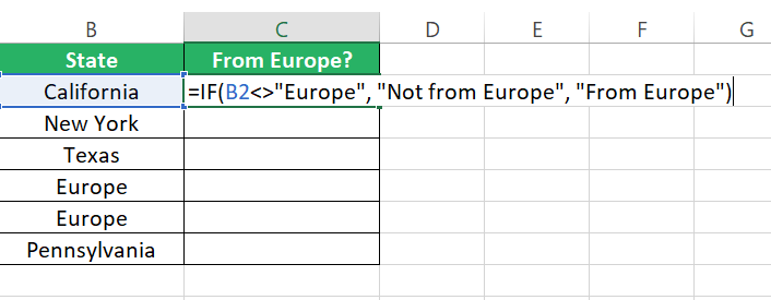 IF formula for checking if from Europe