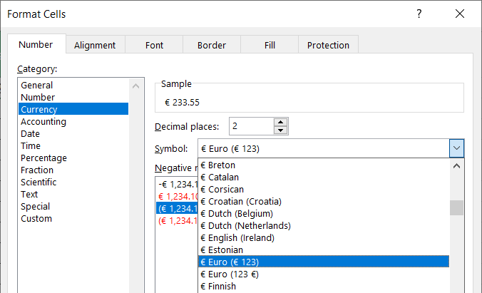 Formatting the currency