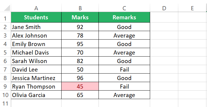 Selected cells change cell color