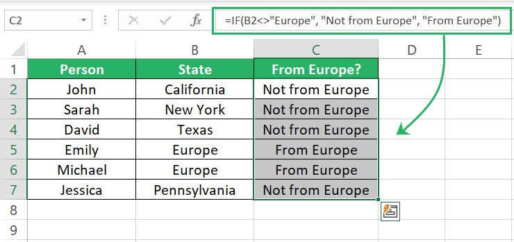 Excel IF function results