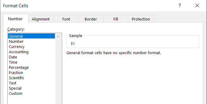 Number format dialog box