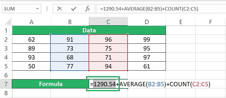 Part of a formula replaced by value