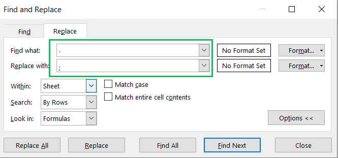 Line feed in replace box