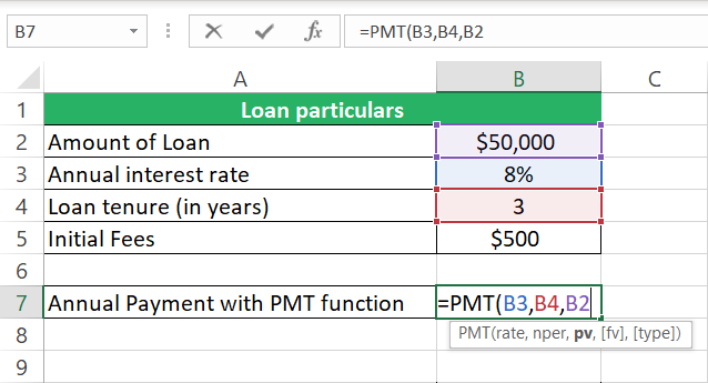 Excel function PMT function