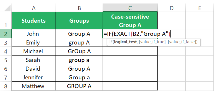 EXACT function logical test