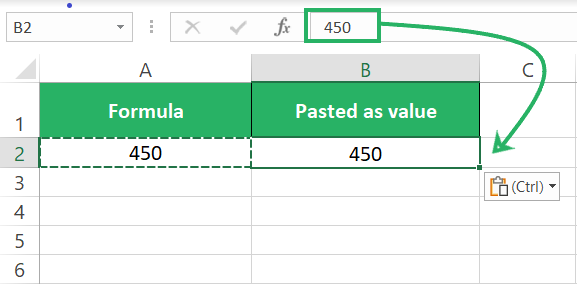 Pasted data in different cell