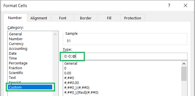 Typing the custom number format