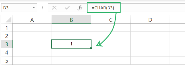 Use Char code for exclamation mark