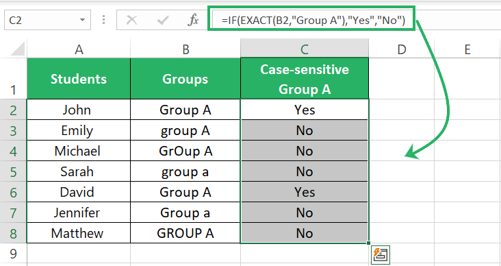 Case-sensitive for range of cells