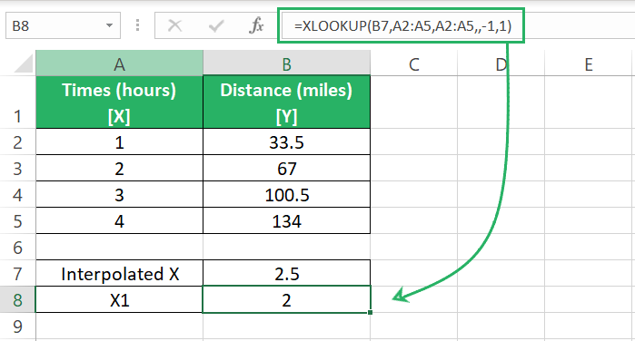 XLOOKUP syntax to find x1