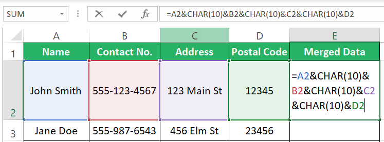 concatenation operator applied in worksheet