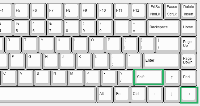 Shift key + right arrow