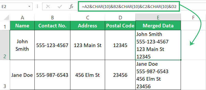 Excel functions merges text strings