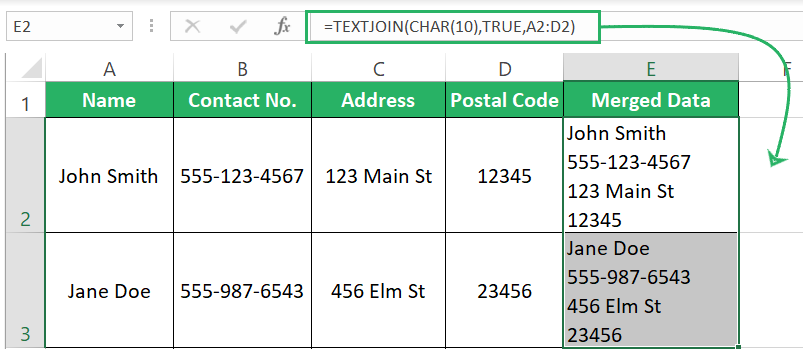 Excel cell TEXTJOIN function