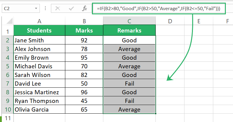 Excel formulas to have remarks