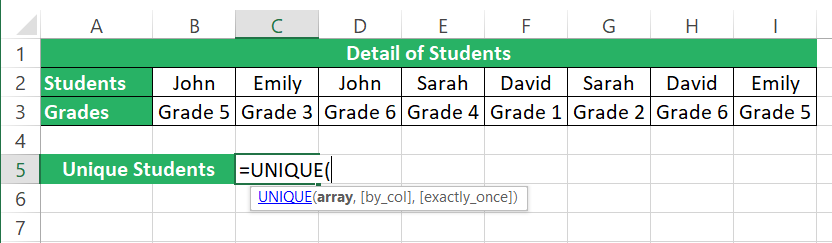 Excel UNIQUE function