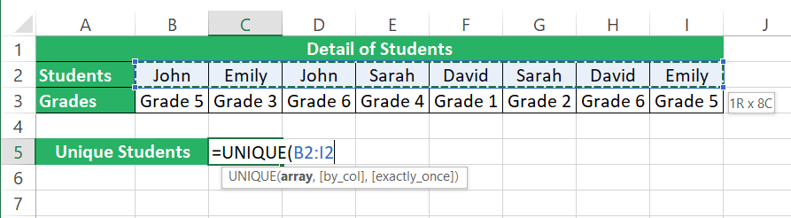 Range of cells containing names