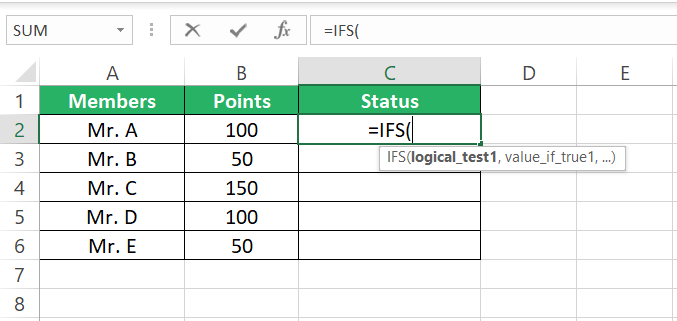 Writing the Excel IFS function