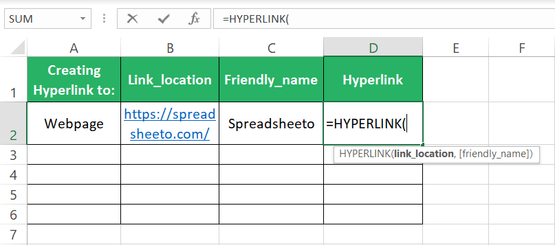 Writing the HYPERLINK function