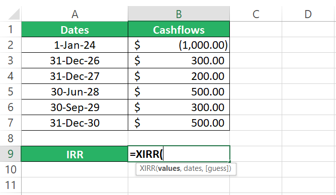 Writing XIRR function