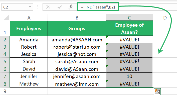 FIND function lookup column B