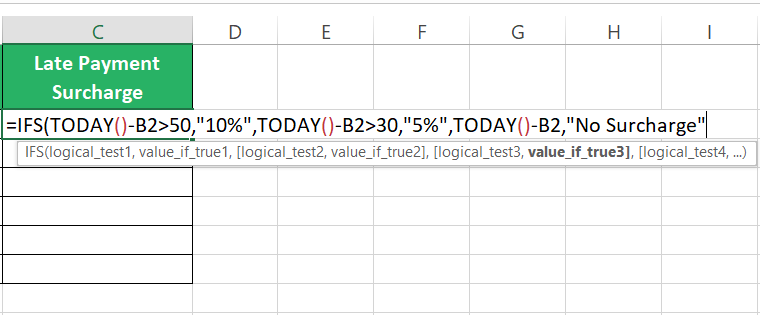 Excel formulas third logical test