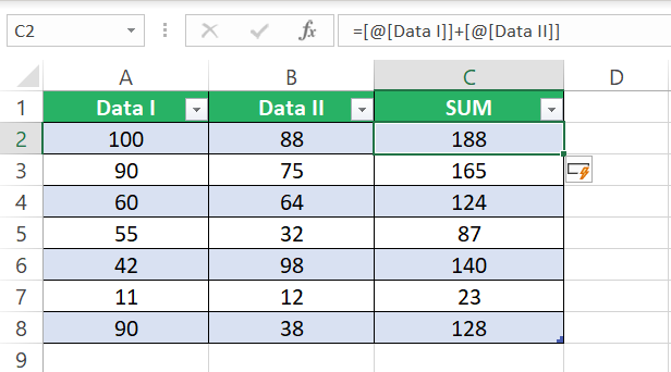 Formula in table